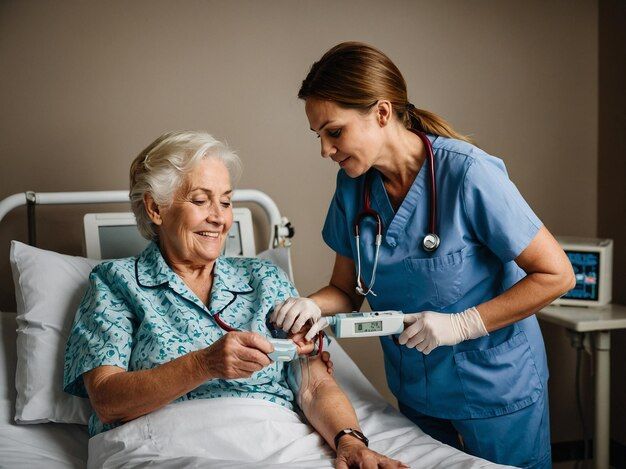 a nurse is helping a patient with a medical device premium ai generated image